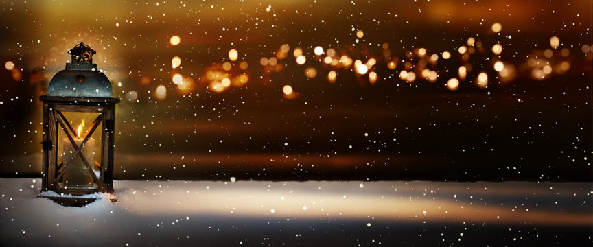 Burning light in a winter night