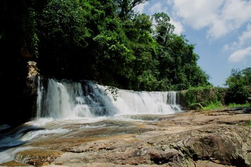 Beautiful waterfalls in the green jungle.