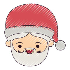 santa claus man kawaii face happiness expression with hat color crayon silhouette on white background