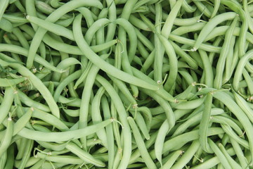 Group of green beans sold in a food market 