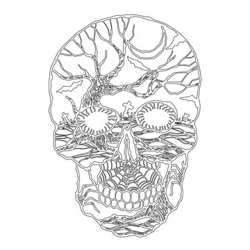 sugar skull day of the dead human head vector design illustration hand drawn