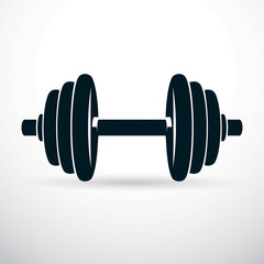 Dumbbell vector illustration isolated on white composed with disc weight. Sport equipment for weight lifting and cross fit training.