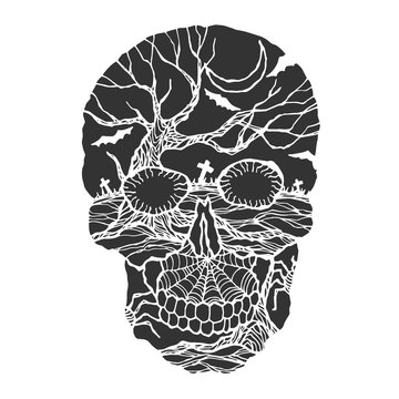 sugar skull day of the dead human head vector design illustration hand drawn