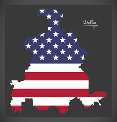 Dallas Texas map with American national flag illustration
