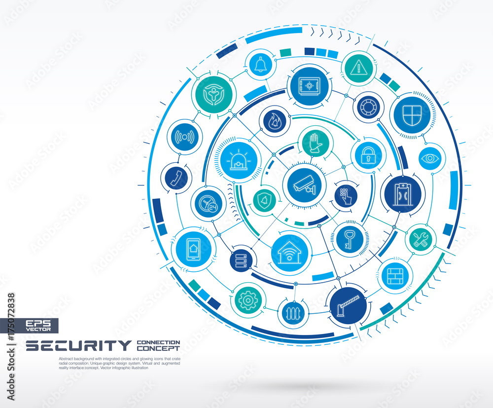 Poster abstract security, access control background. digital connect system with integrated circles, glowin