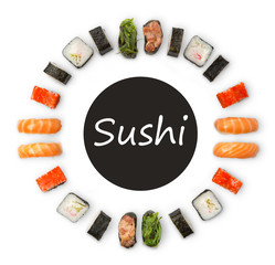Set of sushi, maki and rolls isolated on white background © Prostock-studio