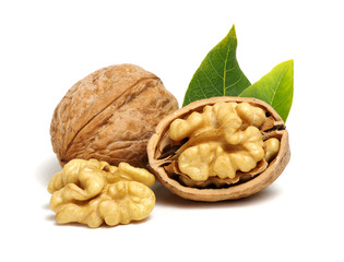 Walnuts with leaves