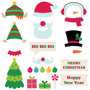 Christmas Santa, elf and snowman party photo booth props
