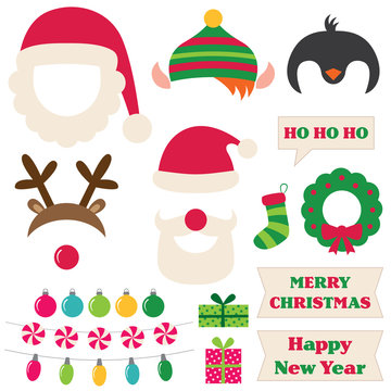 Christmas Santa, elf, deer and penguin photo booth props