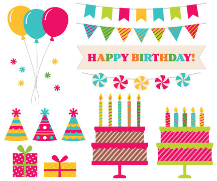 Birthday party collection, isolated design elements