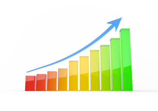 3D Rendering of Increasing Glass Column Graph with an Arrow on Top