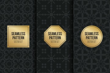 Abstract concept vector monochrome geometric pattern. Dark blue, gold minimal background. Creative illustration template. Seamless stylish texture. For wallpaper, surface, web design, textile, decor.