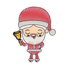santa claus cartoon holding hand bell face expression tongue out on color crayon silhouette on white background