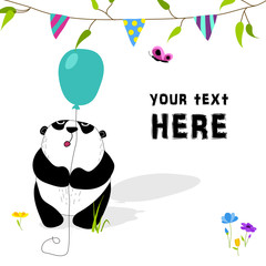 Cute and funny panda keeps balloon background.