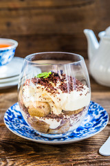 Traditional Italian dessert Tiramisu in a Glass Jar