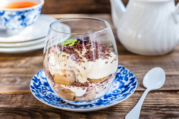 Traditional Italian dessert Tiramisu in a Glass Jar