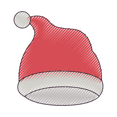 christmas hat santa claus on color crayon silhouette on white background