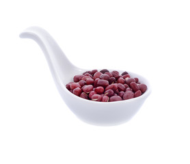 small red bean or azuki in white spoon on white background
