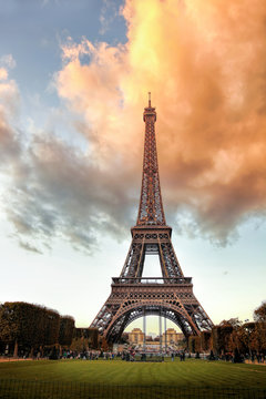 Eiffel Tower against sunset in Paris, France