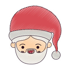 Obraz na płótnie Canvas santa claus kawaii face smiling expression with christmas hat on color crayon silhouette on white background