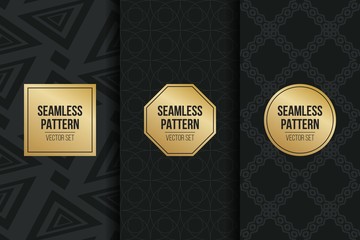 Abstract concept vector monochrome geometric pattern. Dark blue, gold minimal background. Creative illustration template. Seamless stylish texture. For wallpaper, surface, web design, textile, decor.