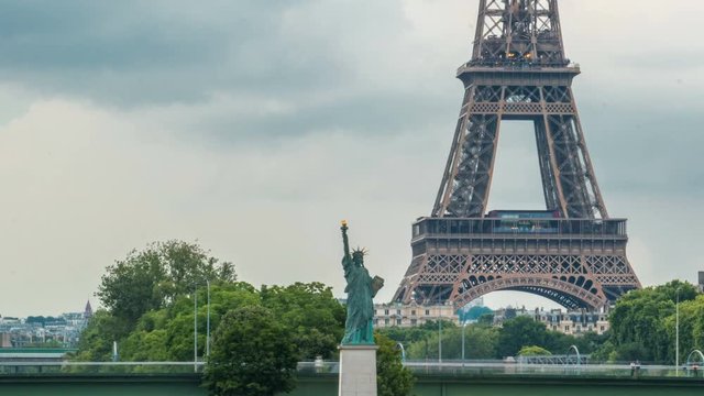 The Statue of Liberty and the Eiffel Tower Timelapse. Paris, France