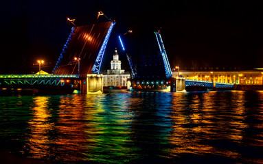 Fototapeta na wymiar he Palace Bridge in St. Petersburg at night