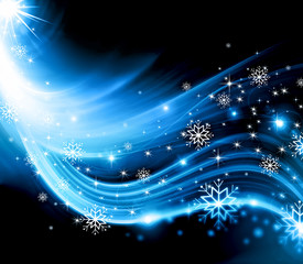 Fototapeta na wymiar snowflakes and stars descending on background