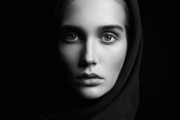 religious young woman.beauty girl in hood