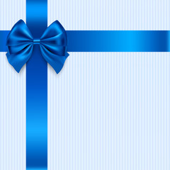 Vector Greeting Card Design with blue Bow and ribbon. Holiday background, invitation template.