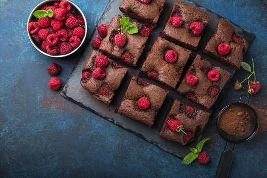 Raspberry Brownies  With Fresh Berries