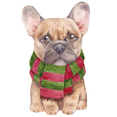 Christmas dog vector illustration. Hand drawn watercolor painting.