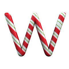 red and white stripe candy cane letter W