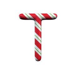 red and white stripe candy cane letter T