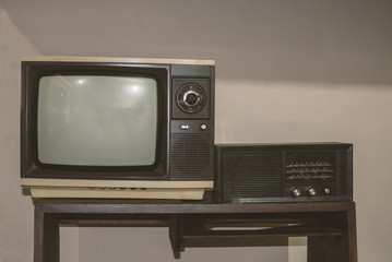 Vintage - old retro tv and radio - 80's concept image