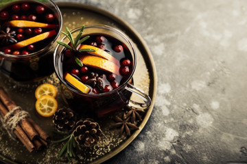 Christmas mulled wine in glass cup