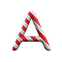 red and white stripe candy cane letter A