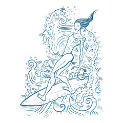 Beautiful woman on surf board.