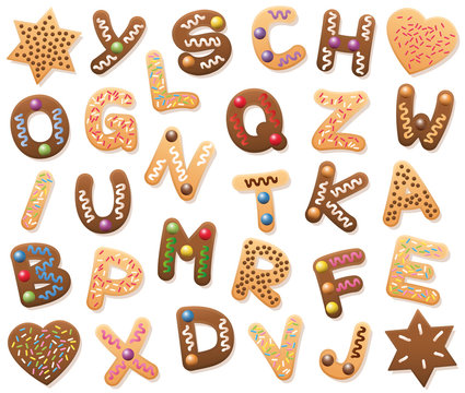 Christmas cookies ABC - loosely arranged. Find all letters of the alphabet, or bring the mixed up letters in the right order from A to Z. Educational game fun for kids of all ages.