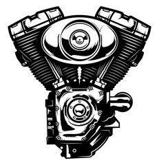 Monochrome illustration of motorcycle engine isolated on white background © Oleg