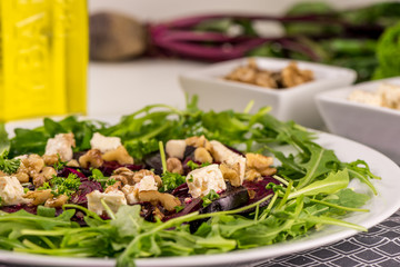 red beetroot carpaccio with rucola salad