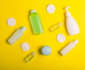 Cosmetics on a yellow background