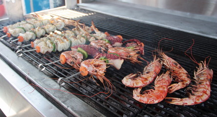 Squid Prawn and Octopus Skewers