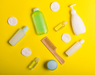 Cosmetics on a yellow background