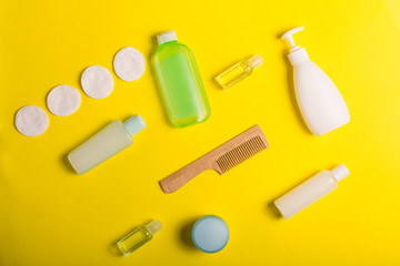 Cosmetics on a yellow background