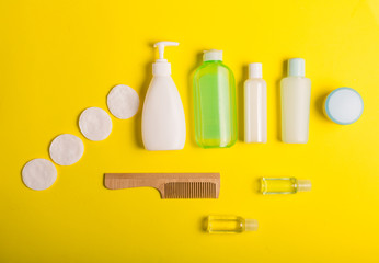Cosmetics on a yellow background