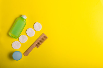 Cosmetics on a yellow background