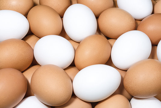 Brown and white eggs background