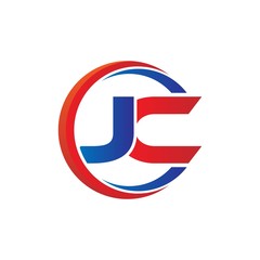jc logo vector modern initial swoosh circle blue and red