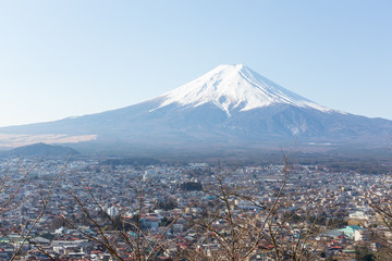 Fuji mountain view from Fujiyoshida city in the morning, winter
